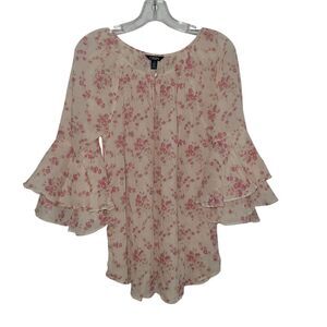 Chaps  Floral Blouse with Bell Sleeves
